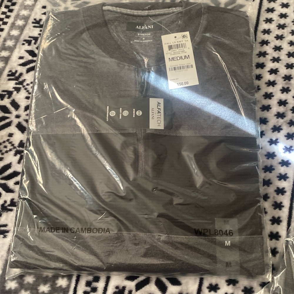 Brand new gray size medium men’s shirt, zipper front, long sleeve